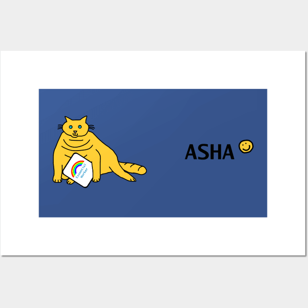 Worker Asha Cuddly Cat Essential Employee Meme Rainbow Wall Art by ellenhenryart